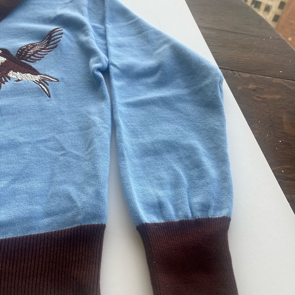 Blue and Brown Bird Embroidered Women's Sweater - Picture 11 of 11